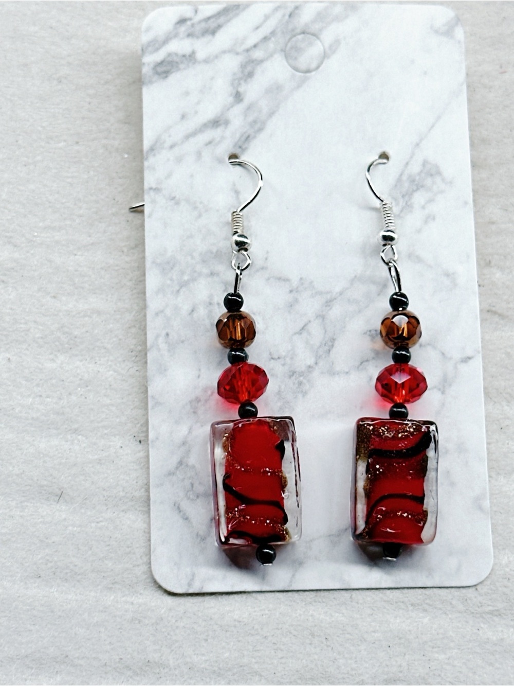 4643u. Red Bronze Glass Earrings